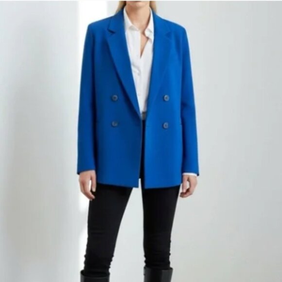 NWOT MAEVE x Anthropologie Oversized Double Breasted Cobalt Blue Blazer | Size 6 - Picture 4 of 12